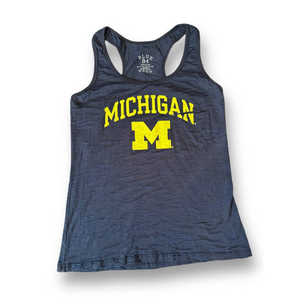Women's Heathered Navy Michigan Wolverines Racerback Tank